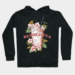 BUBBLE TEA - boba tea - flowers and green leafs Hoodie